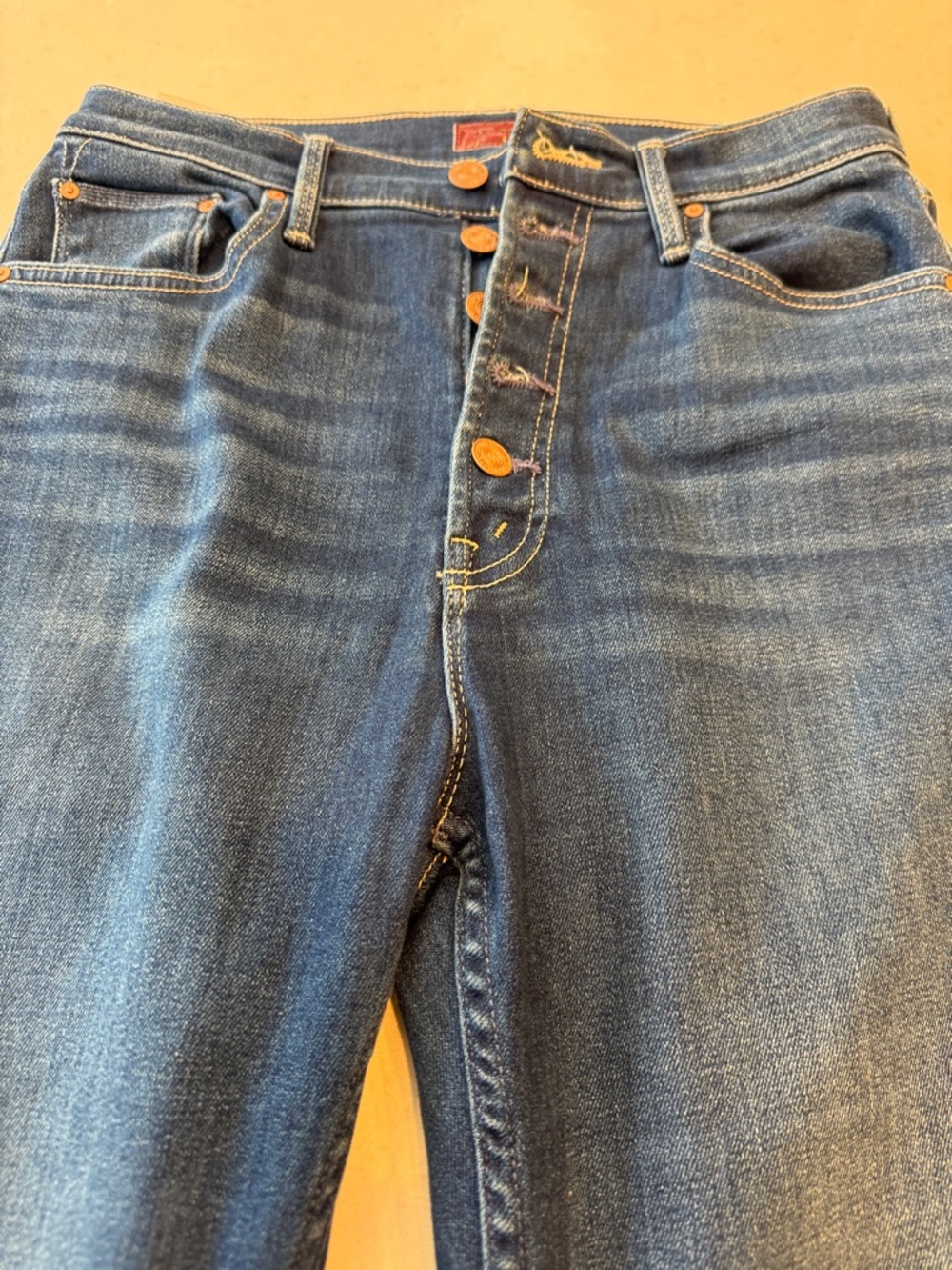 MOTHER High-Rise Button-Fly pixie rider ankle taxi Dark Wash Jeans